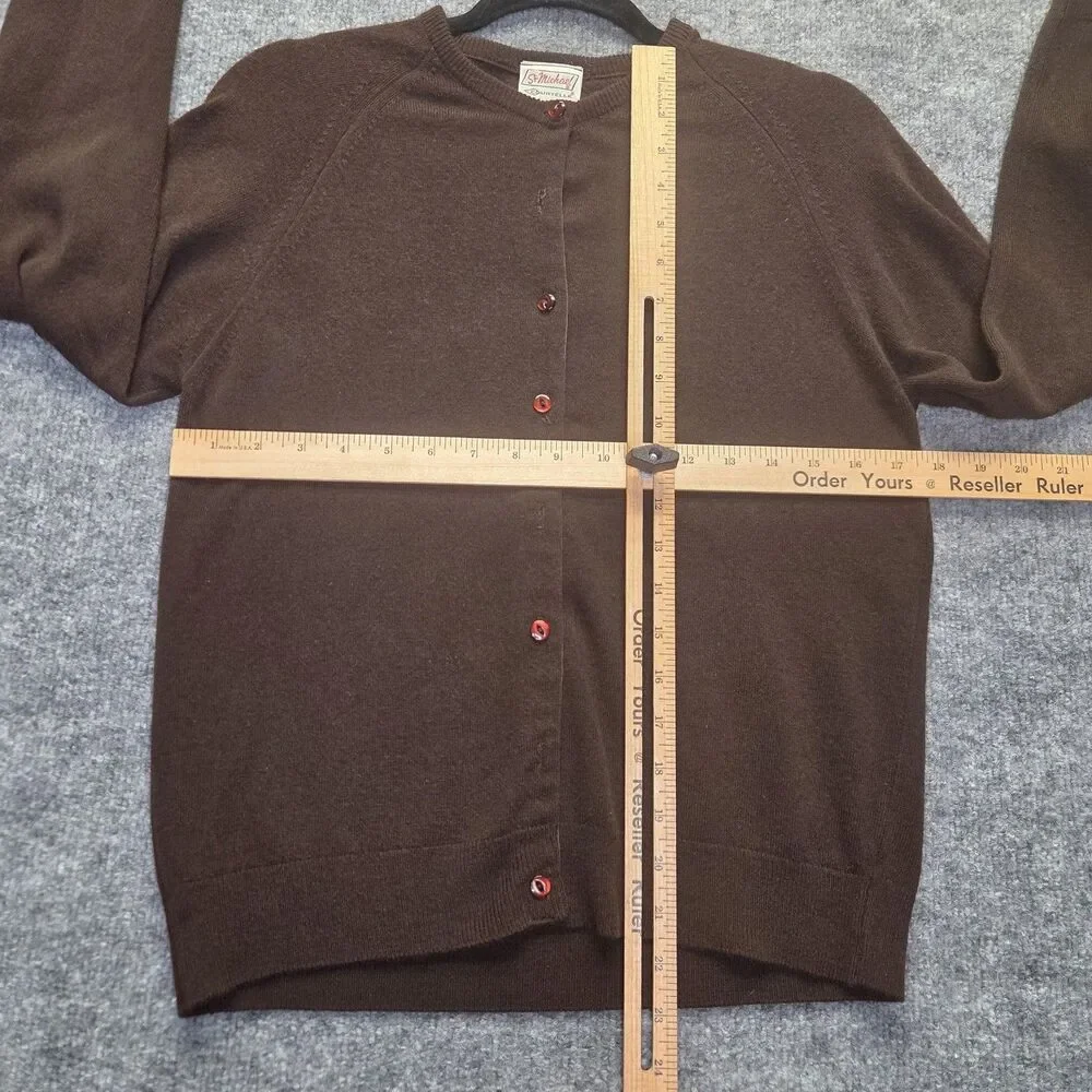 Vintage St Michael Cardigan Sweater Womens 14 Brown Crew Neck Courtelle Knit